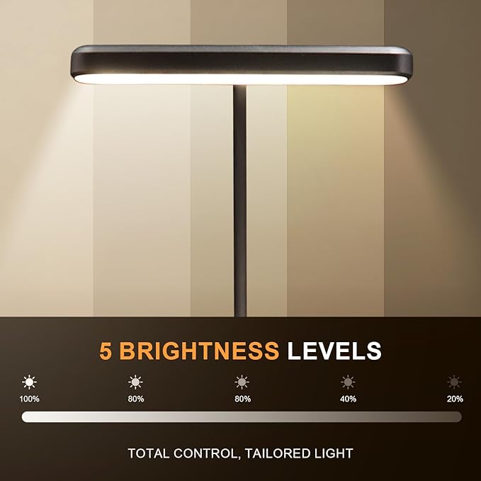 Rechargeable Book Lights for Reading at Night 25 LED - Eye Caring 15 Level Stepless Dimming, Extended 60Hrs Runtime, Lightweight Clip on Light, Gifts for Book Lovers, Black