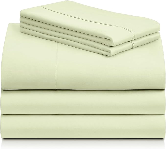 LuxClub 5 PC Sheet Set Bed Sheets Deep Pockets 16" Eco Friendly Wrinkle Free Cooling Machine Washable Hotel Bedding Silky Soft - Sage Green Split King