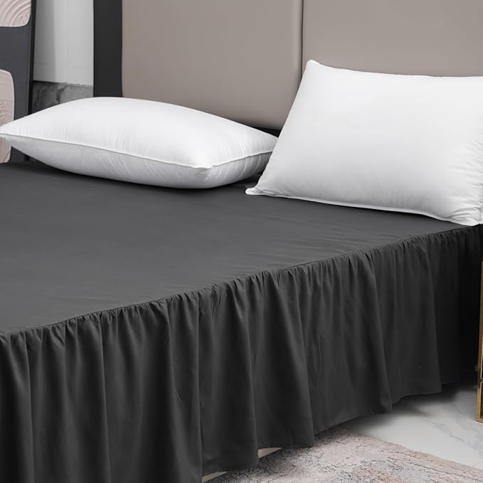 TSUTOMI Bed Skirt Full Size Ruffled Bed Skirt with Split Corners, 18 Inch Drop Dust Ruffle Bed Skirts with Platform, Gathered Style, 100% Microfiber, Black