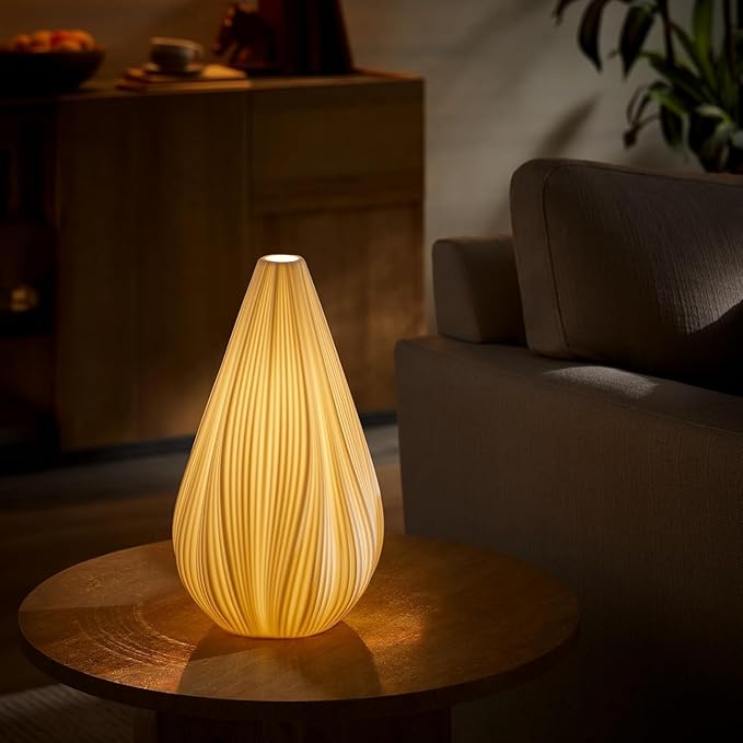 RONDURE 12.5" Modern Ceramic Table Lamp, Fully Dimmable Modern Bedside Lamps for Bedroom, Living Room and Nightstand, White Translucent Ceramic Shade, Warm Ambient Lighting, Corded, Bulb Included