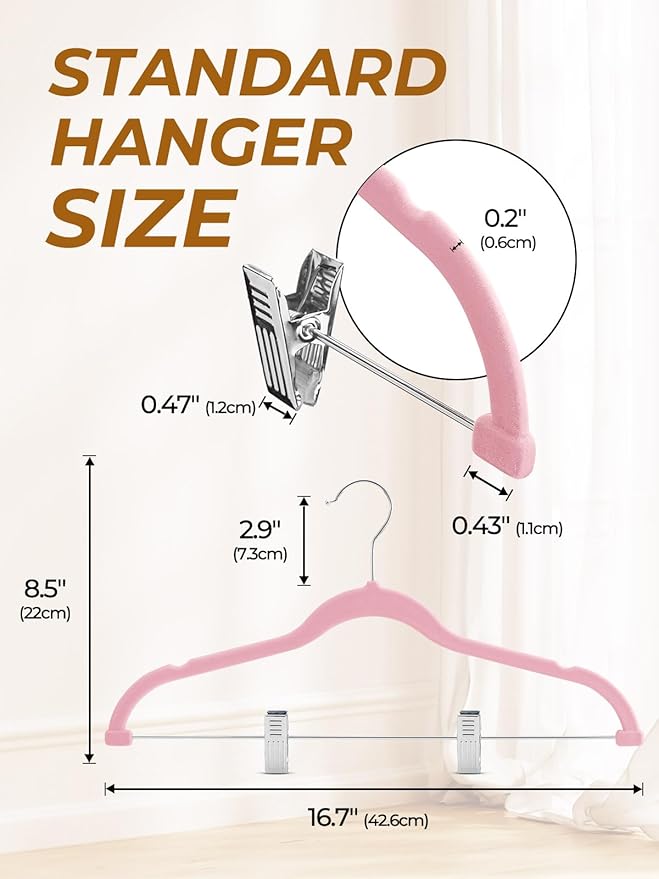 HOUSE DAY Velvet Skirt Hangers - Pink Velvet with Adjustable Clips, Space Saving, Slim, Heavy Duty and Non Slip for Pants, Skirts, Shorts - 24 Pack