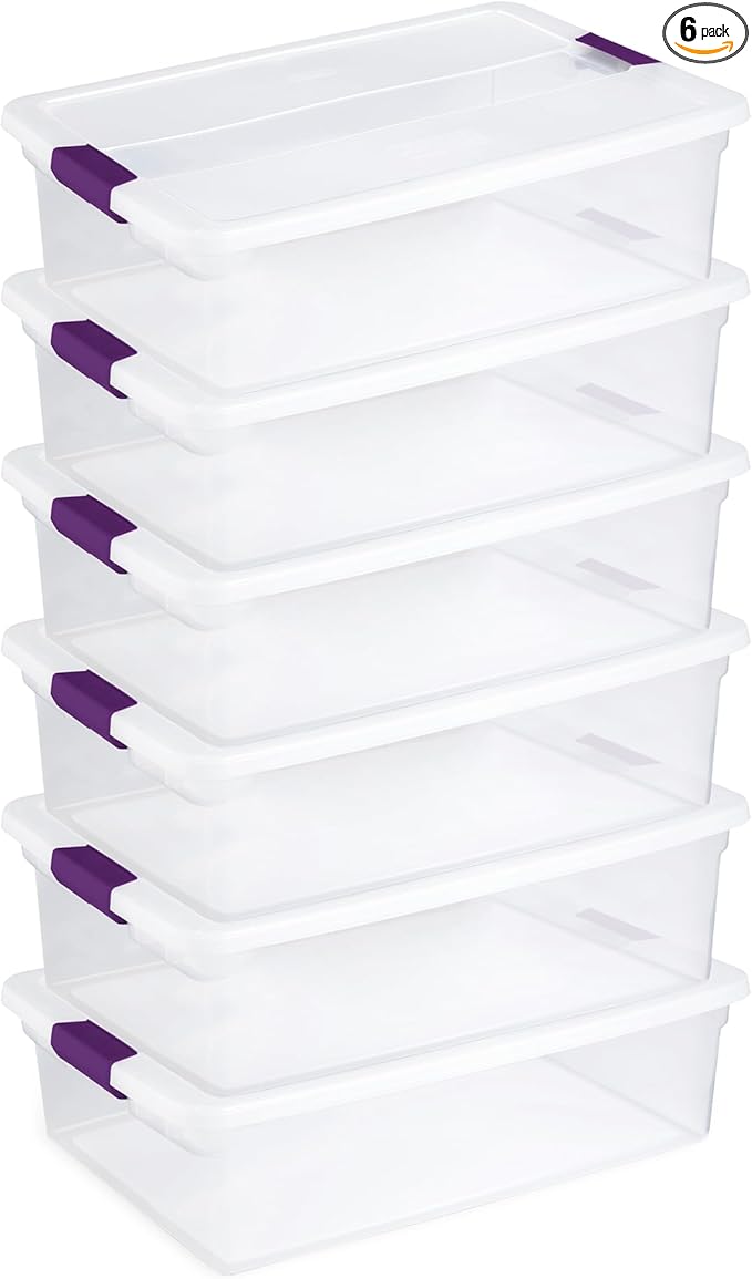 Sterilite 6-Pack 32 Quart ClearView Latch Box, Stackable Organizer Bins with Latching Lids - Clear Plastic Organization Containers for Closet, Bedroom, Shelving Units and Everyday Home Storage