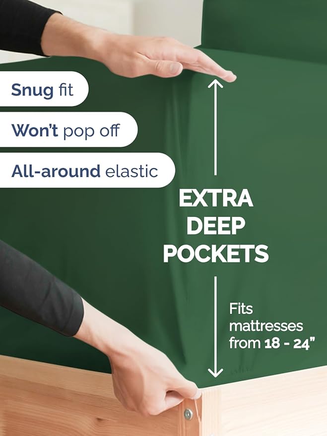 Extra Deep Split King Sheet Set - 7 Piece Breathable & Cooling Sheets - Hotel Luxury Bed Sheets Set - Easy Fit - Soft, Wrinkle Free & Comfy Sheets Set - Emerald Green Sheet Set w/Extra Deep Pockets