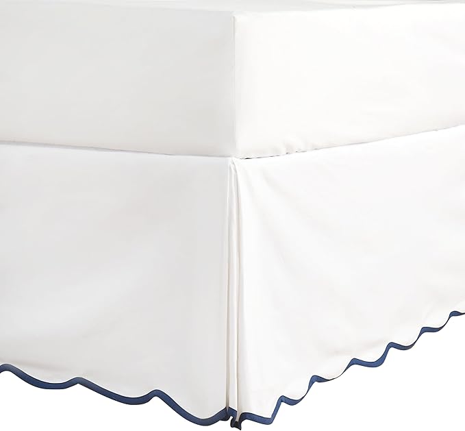 HIG Off White Chic Queen Bed Skirt - Easy Fit Scallop Edge Pleated Bedskirts, 14 Inch Drop Anti-Slip Dust Ruffle, Thick Fabric for Enhanced Privacy, Pre-Washed for Long-Lasting Use(N60022)