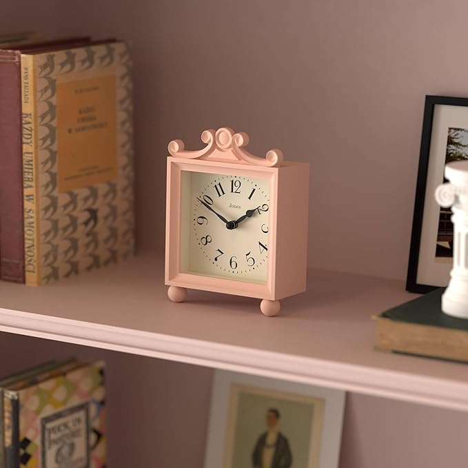 JONES CLOCKS® Parlour Mantel Clock | Classic Carriage Clock | Rose Pink | Elegant Square Decorative case, Perfect for Mantel, Shelf, Table or Bedside