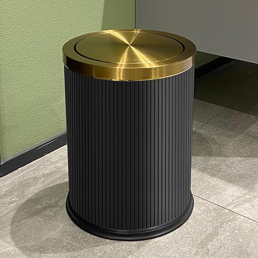 4 Gallon Bathroom Trash Can with Lid, Black Leather Garbage Can, Modern, Bedroom Wastebaskets, for Kitchen Powder Room Hotel Office (15L Black)