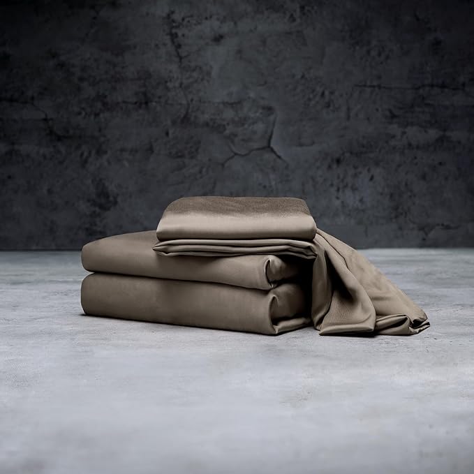 LUXOME Luxury Sheet Set | 100% Rayon (Viscose) from Bamboo | Twin Size - Truffle | Deep Pockets | 3-Piece Set (Fitted, Flat, Pillowcase)