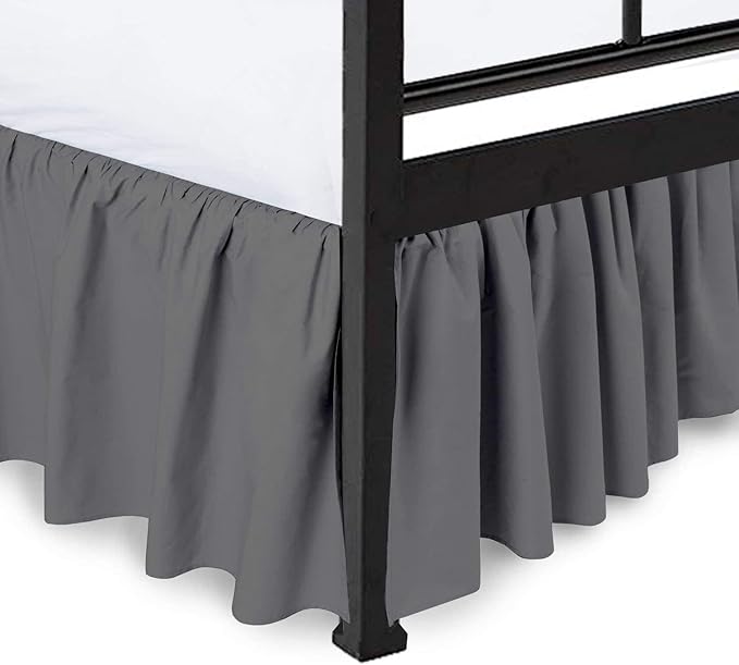 Ruffled Bed Skirt with Split Corners, Dark Grey, Full 16 Inch Drop Bedskirt, Hotel Quality Brushed Microfiber Wrinkle Free Dust Ruffle Bed Skirt Full Size