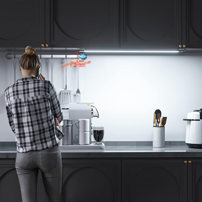 WOBANE Under Cabinet Lighting,Dimmable Counter Lights for Kitchen with 5 Color,Wireless Hand Wave Activated,Plug in LED Light Bar for Kitchen,Shelf,Pantry,Workbench,16.5 inch,800LM,Black