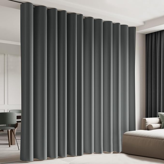 Room Divider Blackout Curtain Track Curtains Wall Dividers Panels Screen for Living Rooms Bedroom Office Privacy Partition Separation, W180 × L108 Inch,1 Panel, Grey