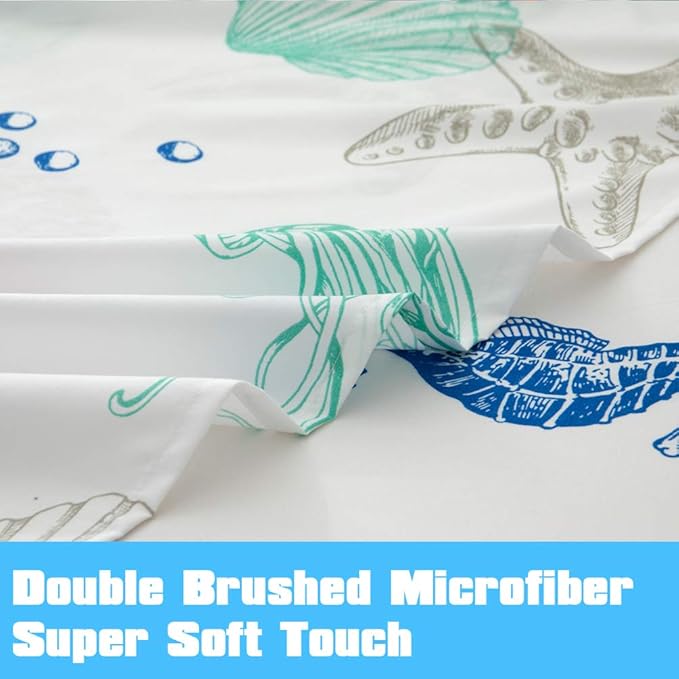 JSD Beach Theme Kids Sheet Set Twin, 3 Piece Starfish Jellyfish Coastal Summer Microfiber Bed Sheets Deep Pocket