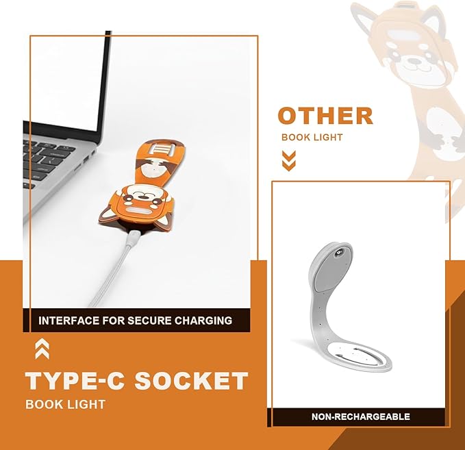 Rechargeable Book Light for Kids at Night – Portable Clip-On LED Light with Dimmable Brightness Ideal for Kids & Adults, Bedtime & Travel–Eye-Caring, Flexible, Gift for Book Lovers,Brown