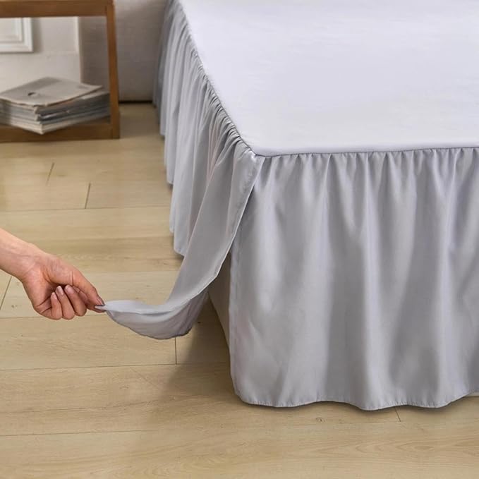 Bed Skirt Queen Size Ruffled Bed Skirt with Split Corners, Queen Bed Skirts 14 Inch Drop with Platform, 14'' Queen, Silver Gray