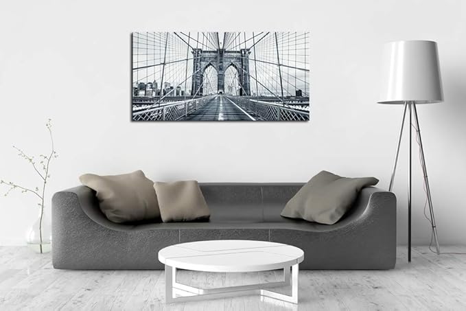 DZL Art Q70775 Black and White New York City Brooklyn Bridge Wall Art Painting Wall Art Canvas Prints Painting Picture Stretched and Framed For Living Room Decor Office Wall Decor Home Decoration