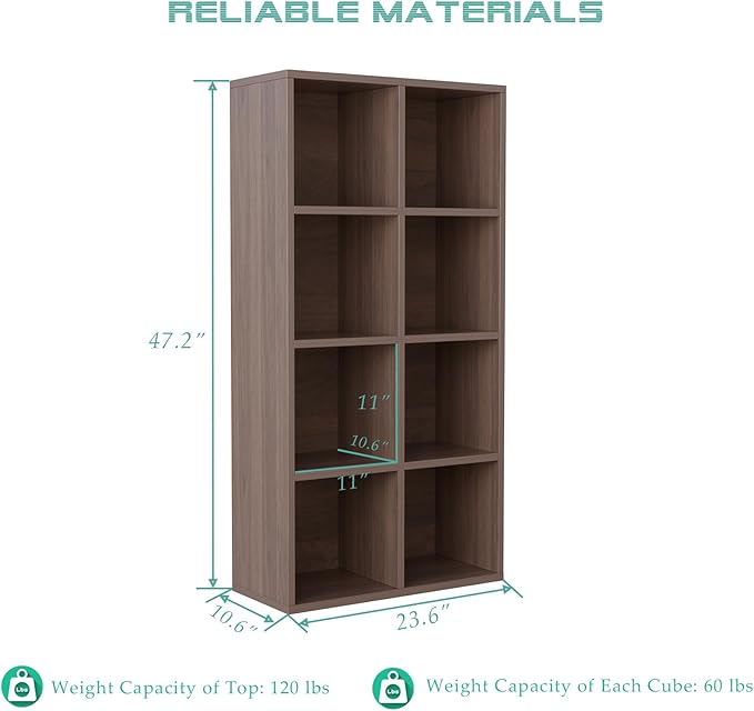 OSCHF 8-Cube Storage Shelf Bookcase - Wooden 4-Tier Floor Standing Open Bookshelf for Home and Office, Cuby Orgainzer, Walnut