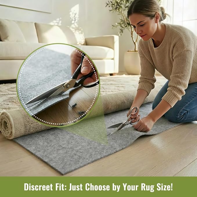 Felt Rug Pad with Gripper Dots, 8x10 Ft Non-Slip Rug Underpad with PVC Backing, 1/6" Thick Cushioned Carpet Pad Gripper for Hardwood Floors, Vinyl & Tile, Under Rug Padding Floor Protection