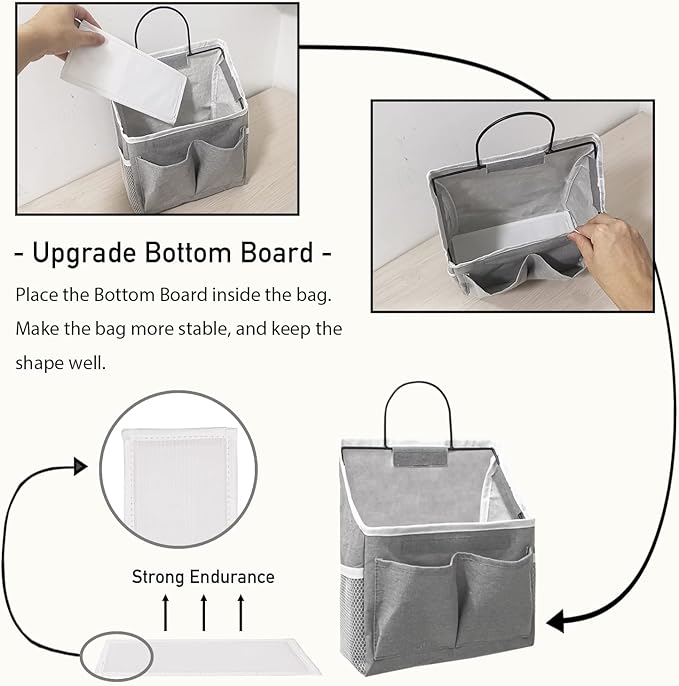 Kanrichu 2pcs Small Wall Hanging Organizer Bag, Linen Fabric Door Hanging Storage Basket with Pockets, Waterproof Bin for Kitchen, Bedroom, Office, RV Camper (White)