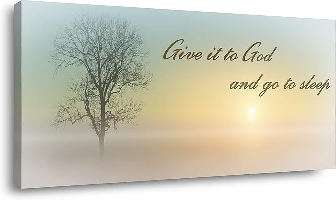Wall Art for Bedroom of Waterproof Quote Paintings, Family Wall Decor of Misty Sunrise & Plant, Room Wall Pictures of Large Wall Art, White Country Decor by Wood Inner Framed ( 16x32 )