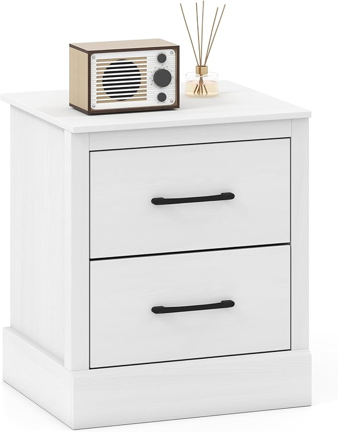 Giantex Modern Nightstand, Wood Bedside Table with 2 Storage Drawers, Compact Floor Night Stand End Table, White Accent Sofa Side Table for Bedroom