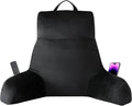 IPYNBAP Reading Pillow with Arms for Adult, Back Pillow for Bed Sitting Up, Shredded Memory Foam Backrest Pillow with Pockets & Removable Washable Cover, Lounging, Watching TV, Reading(24inch Black)