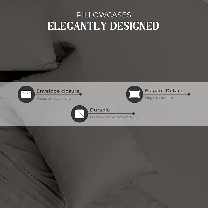 Mayfair Linen 100% Egyptian Cotton King Sheets Set - 2000 Series Luxury Sheet King Size Bed Set, Silky Soft & Cooling, Sateen Weave 17" Extra Deep Pocket Hotel Collection Sheet (4 Pc, Dark Grey)
