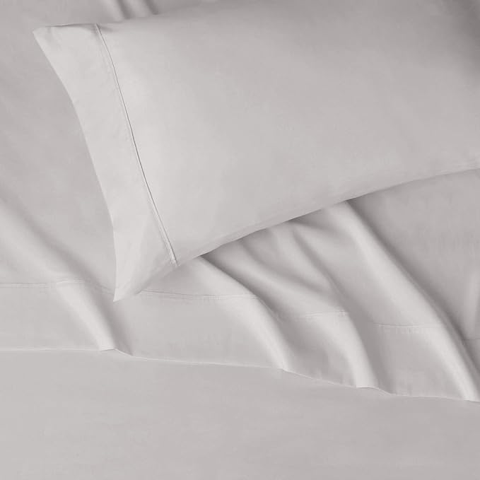 Amazon Basics Lightweight Super Soft Easy Care Wrinkle Free Microfiber 3 Piece Bed Sheet Set with 14-Inch Deep Pockets, Twin, Light Gray, Solid, Kids, Men & Women Bedding (Pack of 4)