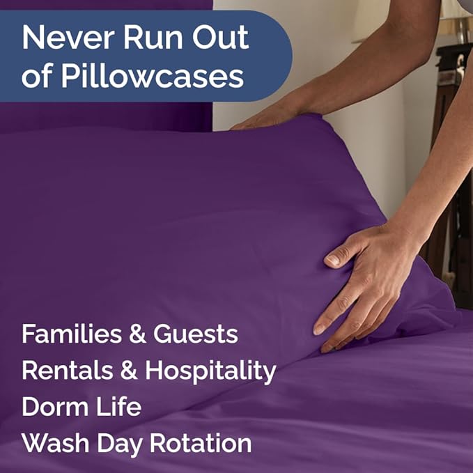 Queen Pillow Cases Set of 6 - Ultra Soft Hotel Quality Pillowcase Covers - Comfy & Wrinkle Free - Shrink, Stain & Fade Resistant - Easy-Care, Machine Washable Pillow Protectors - 6 Piece Set - Purple