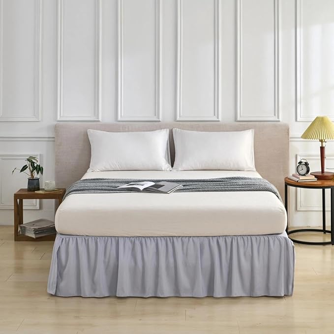 Bed Skirt Full Size Ruffled Bed Skirt with Split Corners, Full Bed Skirts 12 Inch Drop with Platform, 12'' Full, Silver Gray