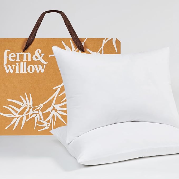 Fern and Willow Queen Size Bed Pillows - Set of 2, 28"x20" - Luxurious Ultra-Soft Cooling Pillow - Hotel Quality, Down Alternative Fill - Ideal Gift for Side, Back & Stomach Sleepers