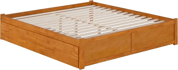 AFI Concord King Solid Wood Platform Bed with Footboard & Twin XL Trundle in Light Toffee