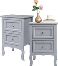 Bonnlo Gray Nightstand Set of 2, Nightstands with 2 Drawers, Bed Side Table/Night Stand, Small Nightstand for Bedroom, Small Spaces, College Dorm, Kids’ Room, Living Room, Wood, 16W x 12D x 24H, Grey
