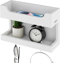 NiHome Wall Mounted Wooden Bedside Accessories Organizer, Double Tray Bedside Storage Shelf Rack with Magnetic Hooks, Bedroom Dorm RV Wall Caddy Holder for Phone Glasses Alarm Clock Remote (White)