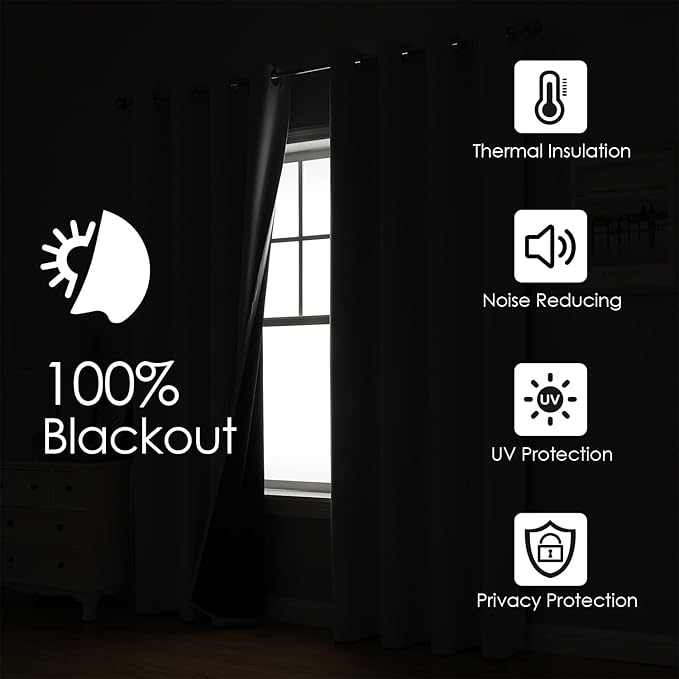 ChrisDowa 100% Blackout Curtains 90 inch Long for Bedroom with Black Liner, 2 Thick Layers Total Blackout Thermal Insulated Grommet Long Window Curtains 2 Panels Set (Brown, 52 x 90 Inch)