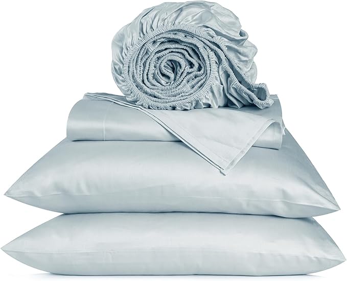 URBANHUT 800 Thread Count 100% Cotton Queen Size Sheets, Luxury 4 Piece Queen Bedsheets, Hotel Sheets Sateen Finish - Better Than Egyptian, 16" Elasticized Deep Pocket - Light Blue