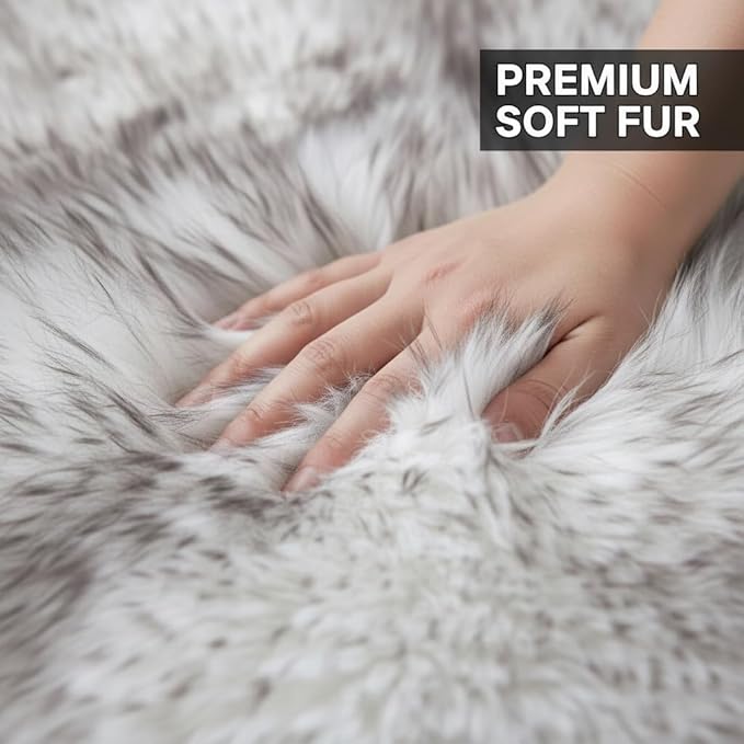 Premium Genuine Sheepskin Rug 2' x 6' Long Fur Soft & Natural Bedside Area Rug, Wolf Tip Brown, Double Pelt