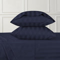 URBANHUT 800 Thread Count 100% Cotton Damask California King Size Sheets Set, 4 Piece Striped Cal King Size Bedsheets, Luxury Hotel Sheets Sateen Weave, 16" Elasticized Deep Pocket- Navy Blue