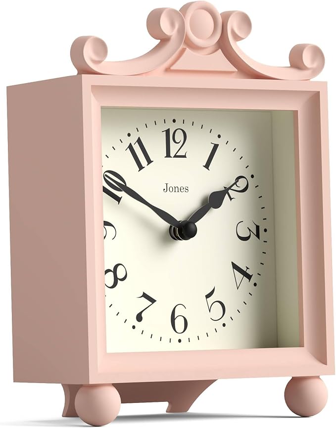 JONES CLOCKS® Parlour Mantel Clock | Classic Carriage Clock | Rose Pink | Elegant Square Decorative case, Perfect for Mantel, Shelf, Table or Bedside