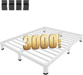MAF 4 Inch Queen Metal Platform Bed Frame White with Round Corner Legs, Mattress Slide Stopper, 3000 LBS Heavy Duty Steel Slats Support, Noise Free, No Box Spring Needed, Easy Assembly