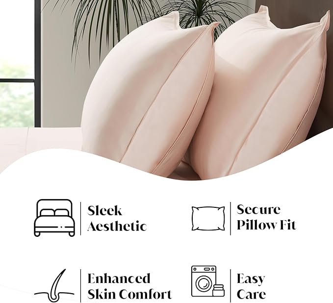 Luxury Bamboo Market | Queen Size Bed Sheet Set | 100% Viscose Made from Bamboo | Organically Grown | Ultra Soft | Cooling Sheets for Hot Sleepers | 17" Deep Pocket [Vintage Pink]