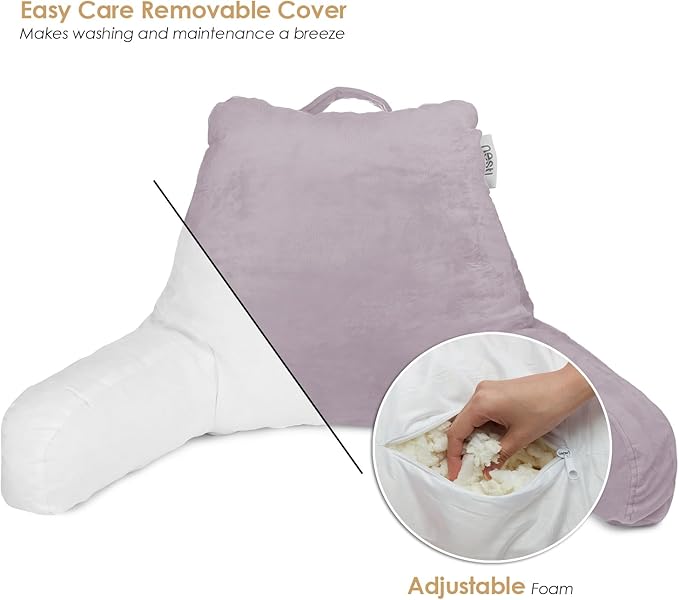 Nestl Reading Pillow for Kids & Teens with Shredded Memory Foam, Backrest Pillows for Reading, Watching, and Gaming, Use on the Couch, Bed, or Floor Adjustable Support with Washable Cover Dusty Purple