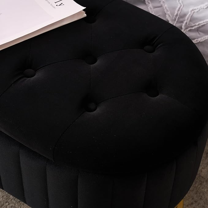Velvet Storage Bench for Bedroom, Modern Tufted End of Bed Bench for King Size Bed, Upholstered Long Ottoman Bench with Gold Legs for Living Room/Entryway (Black, 55" Wide)