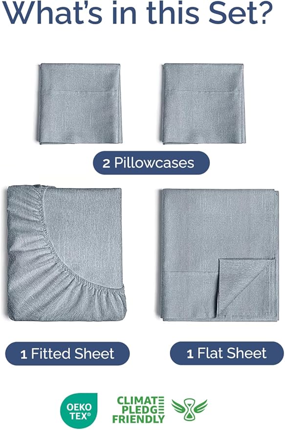 Extra Deep Twin XL Sheet Set - 4 Piece Breathable & Cooling Sheets - Hotel Luxury Bed Sheets Set - Easy Fit - Soft, Wrinkle Free & Comfy Sheets Set - Heathered Blue Sheet Set with Extra Deep Pockets