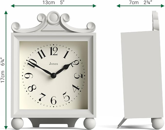 JONES CLOCKS® Parlour Mantel Clock | Classic Carriage Clock | Pale Gray | Elegant Square Decorative case, Perfect for Mantel, Shelf, Table or Bedside