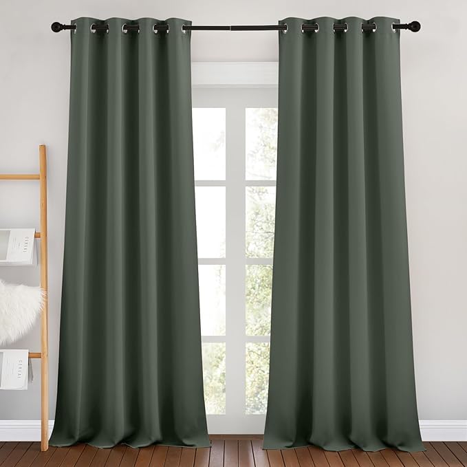 NICETOWN Dark Mallard Room Darkening 102 inch Curtains, Grommet Thermal Curtains Weighted Window Treatments for Living Room/Farmhouse, W46 x L102, 2 Panels