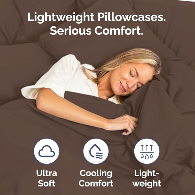 King Pillow Cases Set of 4 - Ultra Soft Hotel Quality Pillowcase Covers - Comfy, Cozy & Wrinkle Free - Shrinkage, Stain and Fade Resistant - Machine Washable Pillow Protectors - 4 Piece Set - Brown
