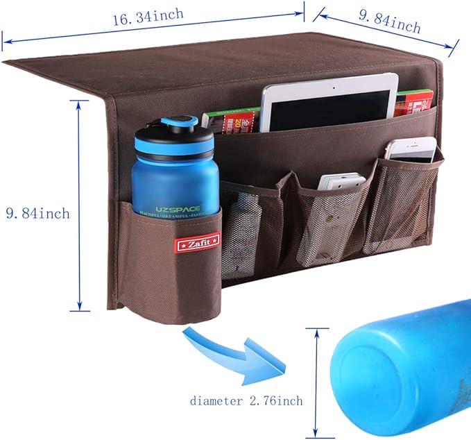 Zafit 5 Pockets Bedside Caddy, Bedside Storage Organizer for Water Bottles, Magazines, Phone, Glasses (5 Pockets-Coffee)