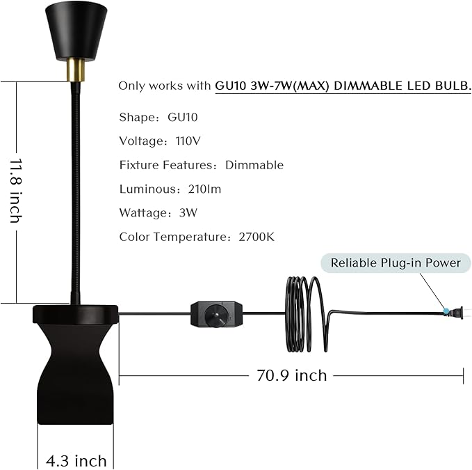 Solfres Patented Innovative Design Headboard Reading Light. No Drilling Golden Book Light for Bedtime Reading. Dimmable LED Book Reading Lamp with Bulb. Movable & Flexible, Black and Golden