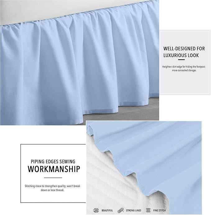 Sleepwell Ruffled Bed Skirt with Split Corner 100% Microfiber Soft,Sheen & Wrinkle Free Bed Skirt Gathered Style Dust Ruffle Bed Skirt with 15 Inch Drop Three Sided Coverage Dust Ruffle
