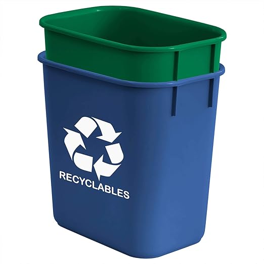 Acrimet Wastebasket Bin for Recycling and Waste, 3.25 Gallon/ 13 Quart/ 12 Liter (Plastic) (Green and Blue) (Set of 2)