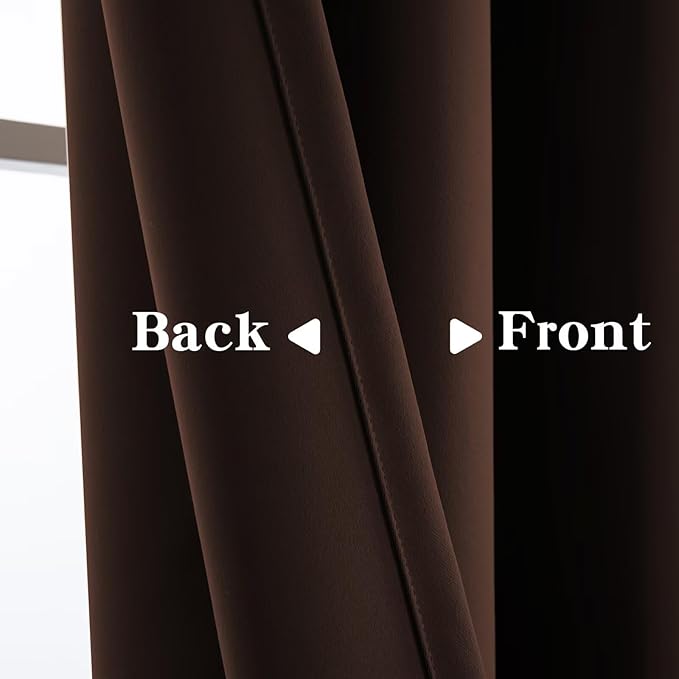 Blackout Curtains 90 Inch Length 2 Panels Set, Black Out Curtains for Bedroom 90 Inch Long, Rod Pocket Energy Saving Room Darkening Drapes for Living Room Window Chocolate(W52 x L90)